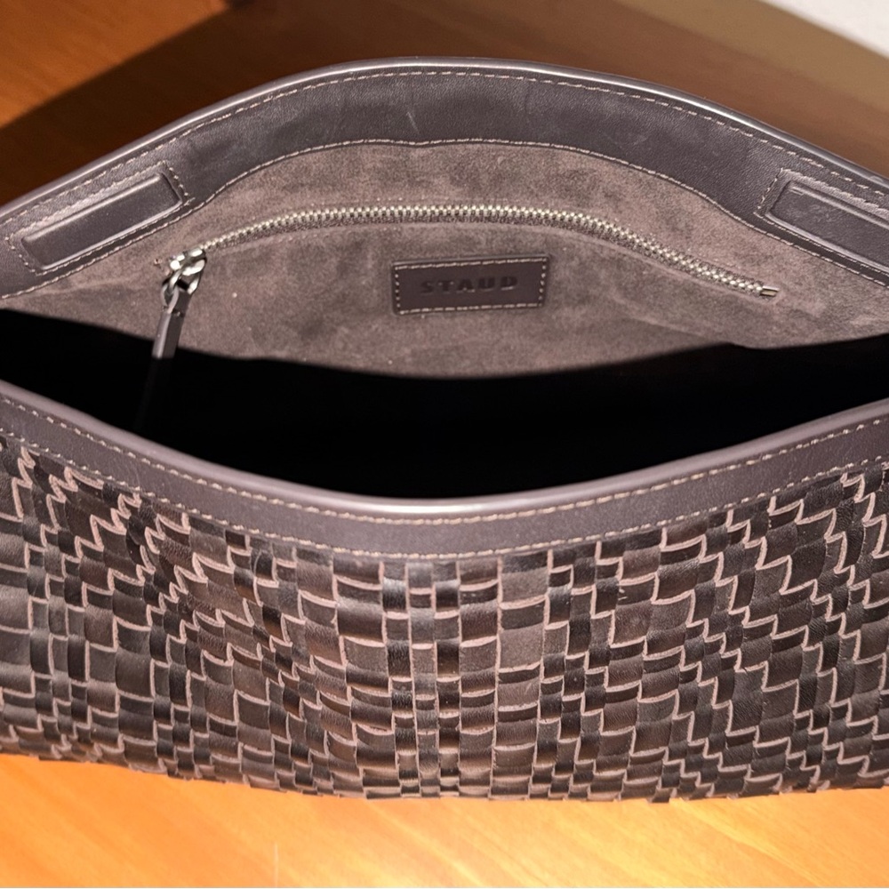 STAUD Brown Woven Leather Clutch Bag - Picture 8 of 12